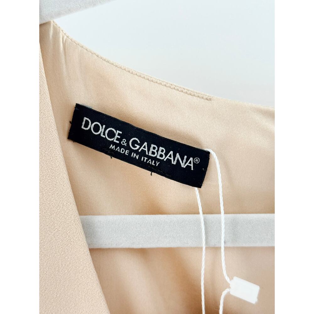 Dolce and Gabbana 3/4 Sleeve V-Neck Midi Shift Dress Beige Women's Size Small - Picture 3 of 3
